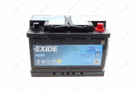 АКБ 6СТ-72 R+ (пт760) (необслуж) AGM (Start/Stop) EXIDE EK720