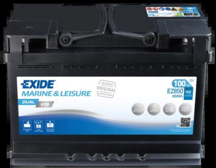 Akumulator 12V 100Ah/900A DUAL EFB MARINE/RV (P+ standardowy) 353x175x190 B13 (dodatkowy-auxiliary/efb/rozruchowo-zasilajД…cy/rozruchowy) EXIDE EZ850