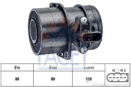 Расходомер воздуха - (95VW12B529BB / 1051396 / 074906461BX) FACET 10.1191