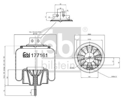 Miech zawieszenia pneumatycznego pasuje do: IVECO EUROSTAR, EUROTECH MH, EUROTECH MP, EUROTECH MT, STRALIS I, STRALIS II, S-WAY 01.92- FEBI BILSTEIN 177161