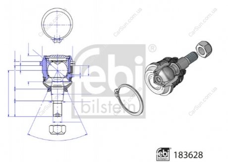 Опора кульова (передня/знизу) Hyundai Accent IV 10-/Veloster 11-17 (d=40.3mm) FEBI BILSTEIN 183628 (фото 1)