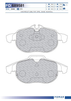 Гальмівні колодки, дискове гальмо (набір) Fomar FO689581