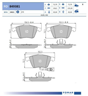 ПЕРЕДНІ ГАЛЬМІВНІ КОЛОДКИ Fomar FO 849381