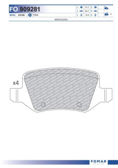 Гальмівні колодки, дискове гальмо (набір) Fomar FO909281