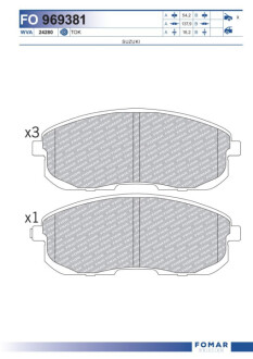Колодки гальмівні дискові (комплект 4 шт) Fomar FO969381