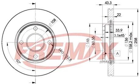 Диск тормозной передний, 258mm Fiesta, Focus, Fusion 95- - (D3Y03328ZC / D3Y03328ZB / D3Y03328ZA) FREMAX BD-5344