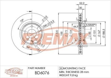 Тормозной диск FREMAX BD6076