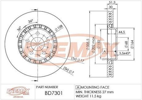 Гальмівний диск FREMAX BD 7301