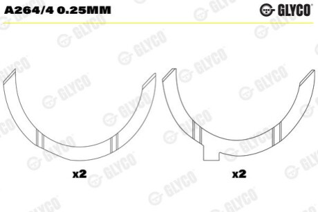 Полукольца разбега вала. R.V.I MIDR 06.35.40 Glyco A264/4 0.25MM