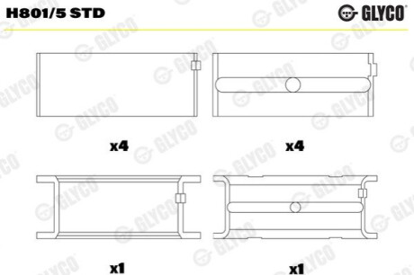 Вкладиш колінвалу, комплект (STD) Glyco H8015STD