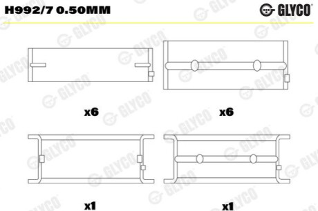 Вкладыши коренные 0.50 Glyco H992/7 0.50MM (фото 1)