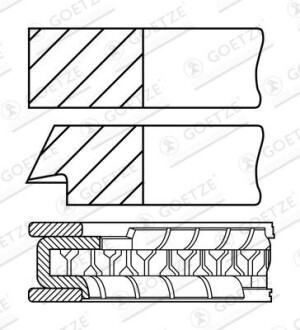 Кольца поршневые Opel Omega A 2.4 i/3.0 24V 88-94 (95.00mm/STD) (1.5-1.5-3) GOETZE 0830730010