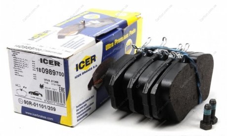 Комплект гальмівних колодок (дискових) ICER 180989-700