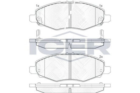 Гальмівні колодки, дискове гальмо (набір) ICER 181867