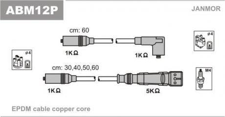 Провода зажигания (высокого напряжения) (разъемы M4) (комплект) VAG 78-02 Janmor ABM12P (фото 1)