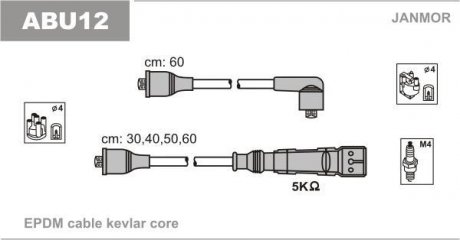 Провода зажигания (высокого напряжения) (разъемы M4) (комплект) VAG 78-02 Janmor ABU12 (фото 1)