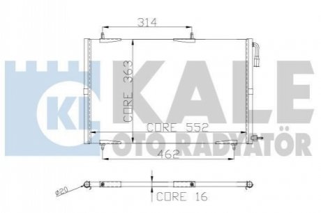 KALE PEUGEOT Радиатор кондиционера 552X363X16 206 02- Kale-oto-radyato 248300
