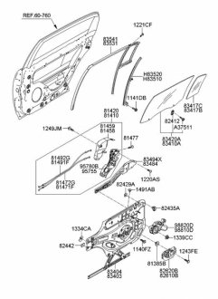 Скло дверей задніх лівих глухе Kia/Hyundai 834173F000