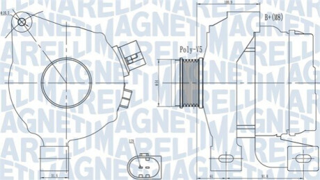 Alternator VOLVO V70/S80/XC70 180A MAGNETI MARELLI 063732001010