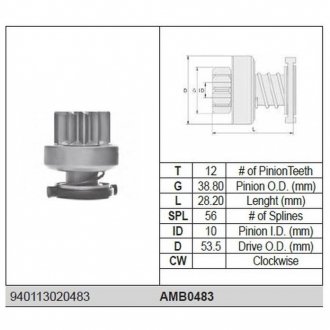 Бендікс стартера PEUGEOT BOXER 2.2 HDI MAGNETI MARELLI AMB0483