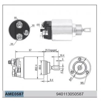 Втягивающее реле стартера CITROEN Jumper 2.2 06- MAGNETI MARELLI AME0587 (фото 1)