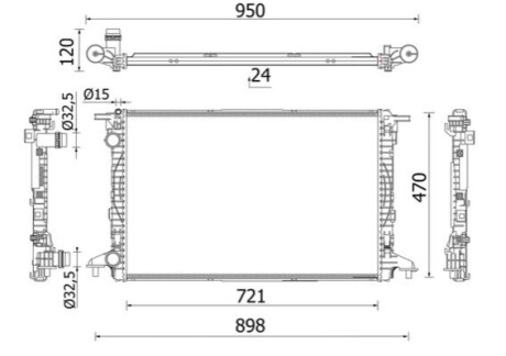 Радіатор системи охолодження Audi A4 Allroad B9, A4 B9, A5, A6 C8, A7, Q5, Q7 VW Touareg 1.4-2.0H 05.15- MAHLE / KNECHT CR2179000S