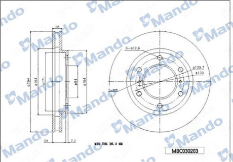 Диск тормозной MANDO MBC030203