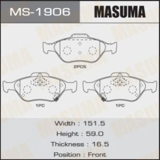 Колодки тормозные передн AN-8060WK, NP1129, P83085 MASUMA MS1906