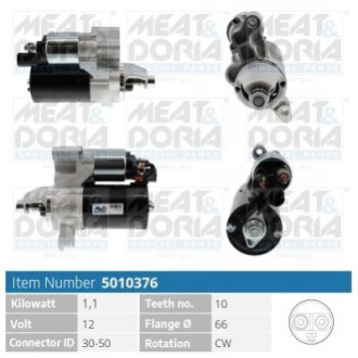 Стартер A4 B8 (8K2) 1.8 TFSI 07-12, A5 (8T3) 2.0 TFSI 08-12 MEAT&DORIA 5010376