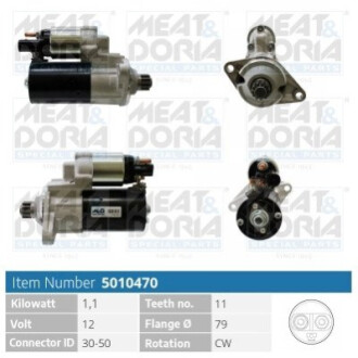 MEATDORIA AUDI Стартер A3 (8V1, 8VK) S3 quattro 14-16, VW JETTA IV 2.0 TSI 12-17, SKODA OCTAVIA III MEAT&DORIA 5010470 (фото 1)