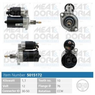 MEATDORIA VW Стартер GOLF III (1H1) 1.8 Syncro (1HX1) 93-97, SKODA OCTAVIA I (1U2) 1.8 96-00, SEAT, MEAT&DORIA 5015172