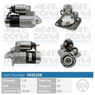 MEATDORIA RENAULT Стартер LAGUNA III (BT0/1) 1.6 16V (BT04, BT0D, BT0U) 07-15, DACIA DUSTER (HS_) 1 MEAT&DORIA 5035258 (фото 1)