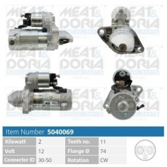 MEATDORIA TOYOTA Стартер AURIS 2.0 D-4D 06-12, AVENSIS 2.2 D-4D 08-18, RAV 4 III (_A3_) 2.2 D 4WD 08 MEAT&DORIA 5040069