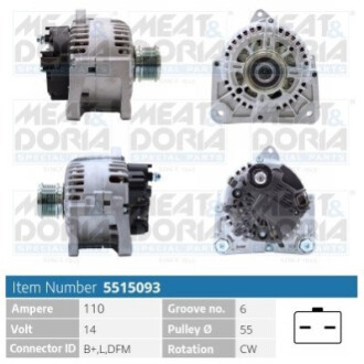 MEATDORIA RENAULT Генератор CLIO II 1.5 dCi 01-06, NISSAN MICRA III (K12) 1.5 dCi 05-10, DACIA MEAT&DORIA 5515093