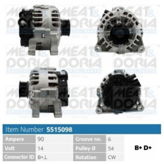 MEATDORIA CITROEN Генератор BERLINGO / BERLINGO FIRST 2.0 HDI 90 99-05, FIAT DUCATO 2.8 JTD 01-, LAN MEAT&DORIA 5515098