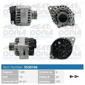 MEATDORIA FIAT Генератор GRANDE PUNTO (199_) 1.9 D Multijet 05-, OPEL ASTRA H (A04) 1.9 CDTI (L48) 0 MEAT&DORIA 5530166