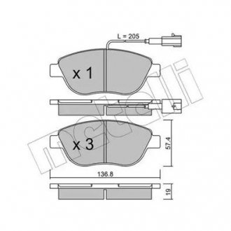 Комплект гальмівних колодок (дискових) Metelli 22-0322-0 (фото 1)