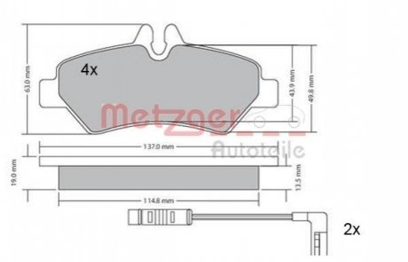 Колодки дискового тормоза METZGER 1170037 (фото 1)