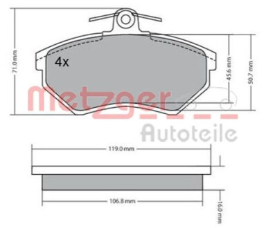 Колодки гальмівні дискові, комплект METZGER 1170095