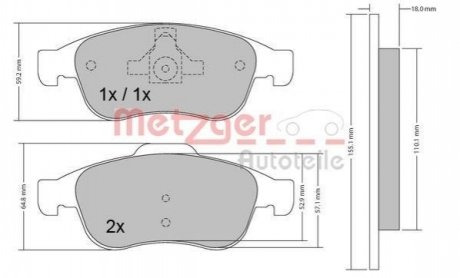 Колодки дискового тормоза METZGER 1170265 (фото 1)
