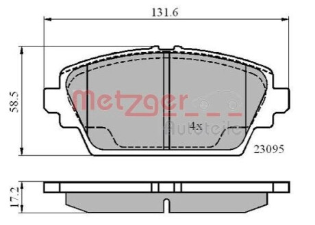 Колодки гальмівні (передні) Honda Accord VI 98-03/Nissan Primera 02-/Almera Tino 00-06 METZGER 1170870