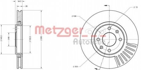 Диск тормозной (передний) Citroen Berlingo 08- (283x26) METZGER 6110050