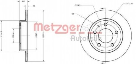 Диск гальмівний (задній) Mazda 626 91-02/Premacy 99-05 (261x10) METZGER 6110131