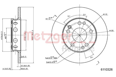 Диск тормозной (передний) MB 190 (W201) 2.0-2.5 D 82-93 (262x11) METZGER 6110326