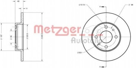 Тормозной диск METZGER 6110585 (фото 1)