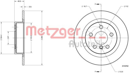 Диск гальмівний (задній) BMW i3 (I01) 13- (280x9) (з покриттям) (повний) METZGER 6110782