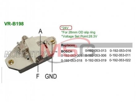 Реле регулятор генератора - (6094906 / A0021547606 / A0021546706) MOBILETRON VRB198 (фото 1)