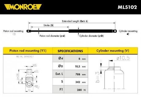 Амортизатор багажника и капота - (9803764 / 9802564 / 9802464) MONROE ML5102