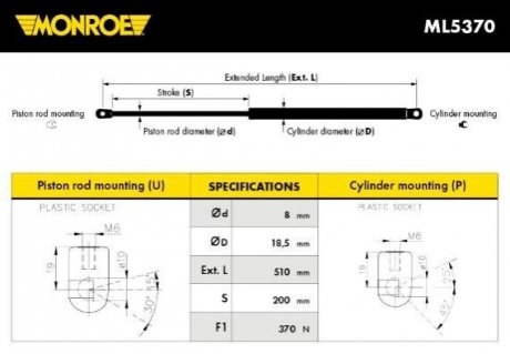 Амортизатор багажника та капота - (8Z0898552 / 8Z0827552B / 8Z0827552A) MONROE ML5370