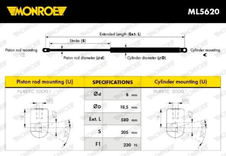 Амортизатор багажника и капота - (A2208800329 / 2208800329) MONROE ML5620